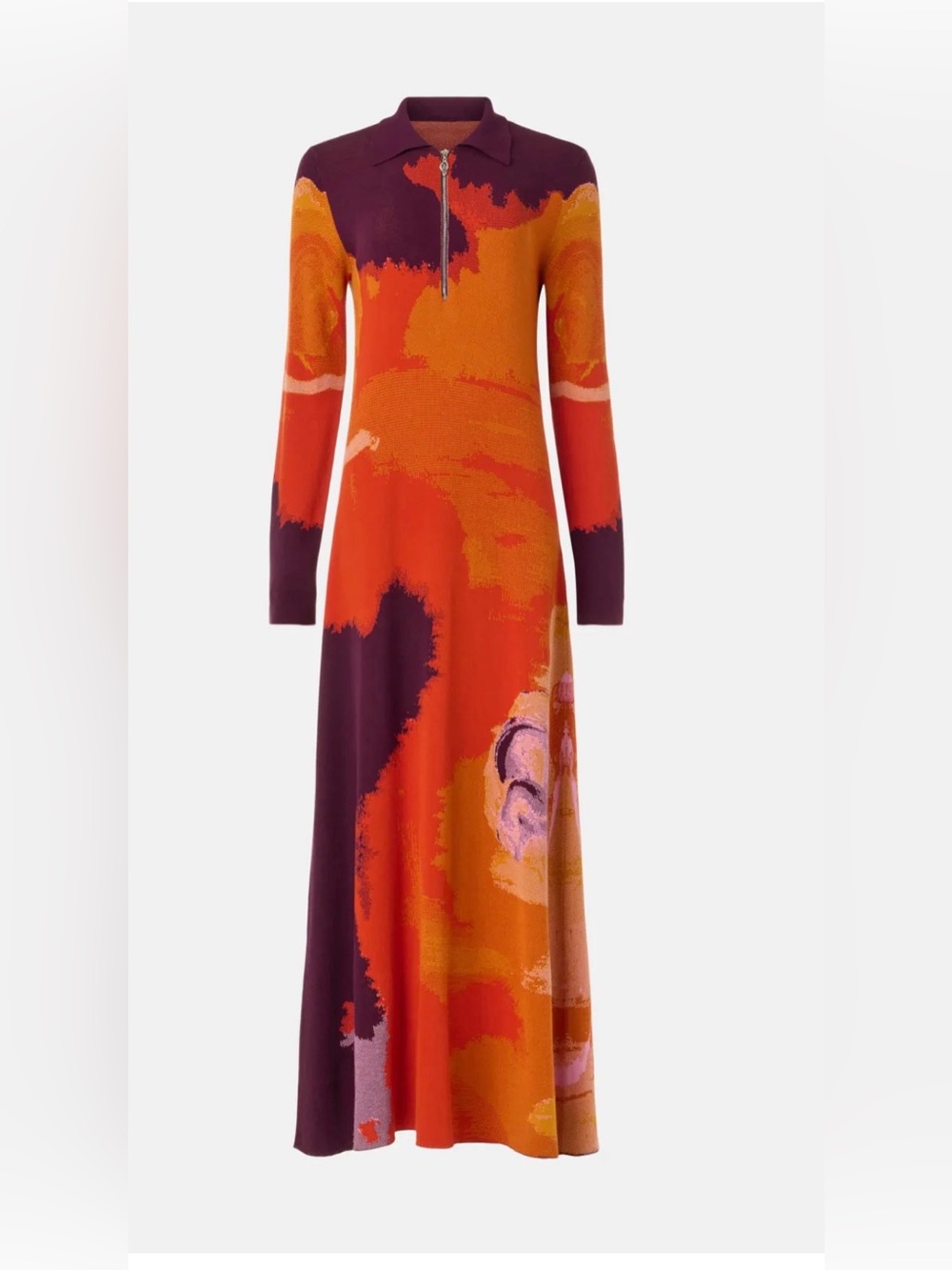 Rodebjer Clemins Art Long Sleeve Abstract Print Maxi Dress in Orange and Purple